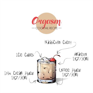 Kokteyl Orgazm el çizilmiş illüstrasyon. Vektör toplama.