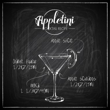 Bir tebeşir tahtası arka plan üzerinde el çizilmiş kokteyl illüstrasyon. Vektör toplama.