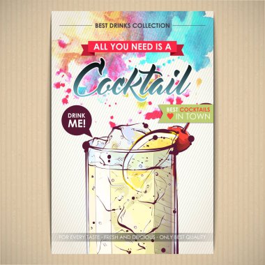Kokteyl posteri. Suluboya + çizim stili.
