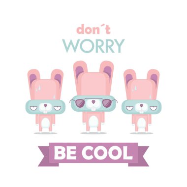 Çizgi film tavşan karakteri ile komik poster. Vektör toplama.