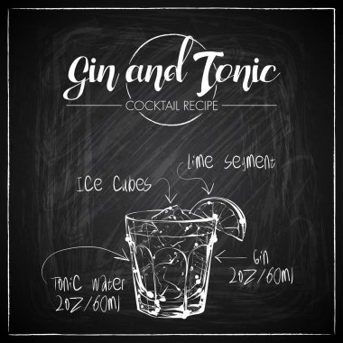 Bir tebeşir tahtası arka plan üzerinde el çizilmiş kokteyl illüstrasyon. Vektör toplama.