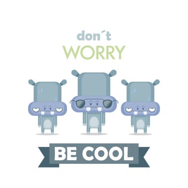 Çizgi film su aygırı karakteri ile komik poster. Vektör toplama.