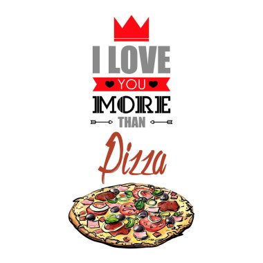 Metin ve pizza ile romantik kart.