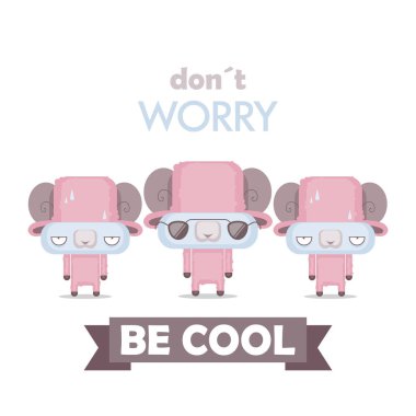 Çizgi film koyun karakteri ile komik poster. Vektör toplama.