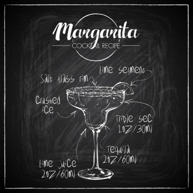 Bir tebeşir tahtası arka plan üzerinde el çizilmiş kokteyl illüstrasyon. Vektör toplama.