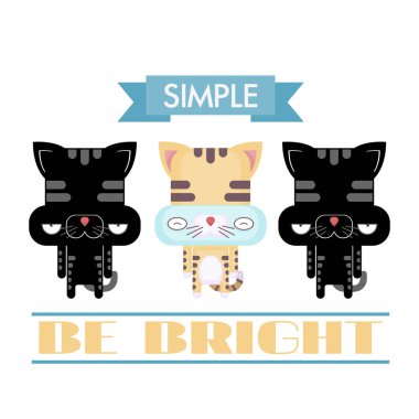 Çizgi film kedi karakteri ile komik poster. Vektör toplama.