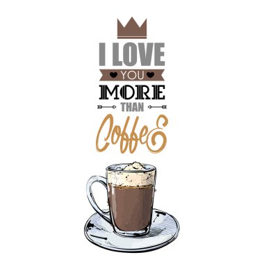 Metin ve coffe fincan ile romantik kart.