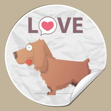 Komik çizgi film köpek karakteri ile Etiket. Vektör çizimi.