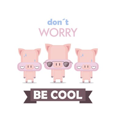 Çizgi film domuz karakteri ile komik poster. Vektör toplama.