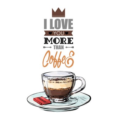 Metin ve coffe fincan ile romantik kart.