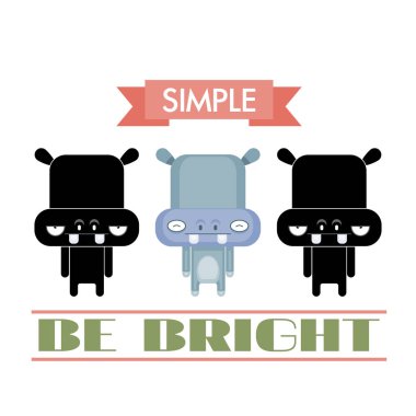 Çizgi film su aygırı karakteri ile komik poster. Vektör toplama.