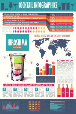 Kokteyl infografik koleksiyonu. Vektör grafikleri ve diyagramları şablonları.