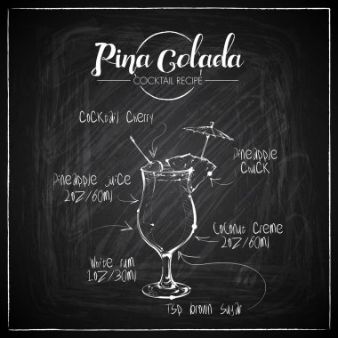 Bir tebeşir tahtası arka plan üzerinde el çizilmiş kokteyl illüstrasyon. Vektör toplama.