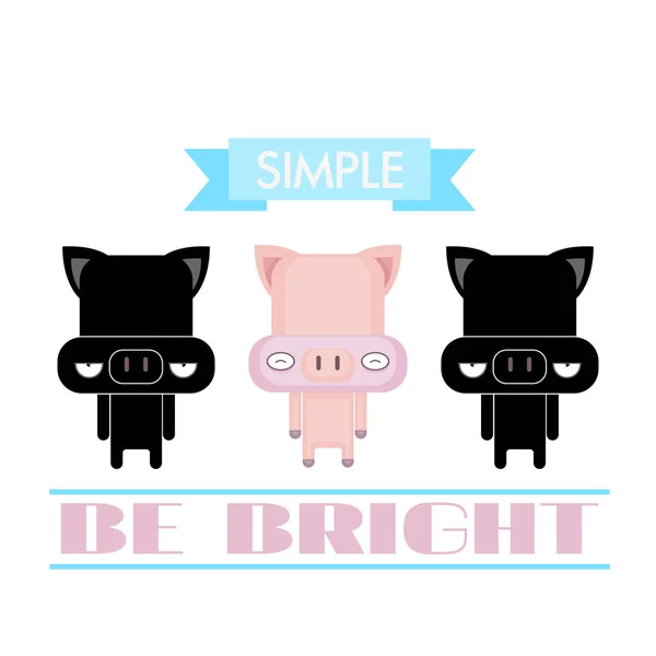 Funny poster with cartoon pig character. Vector collection. — Stock Vector