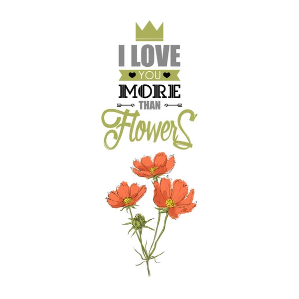 Romantische kaart met tekst en bloemen. — Stockvector