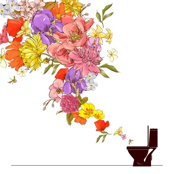 Abstract vector illustration of toilet bowl and flowers. — Stock Vector