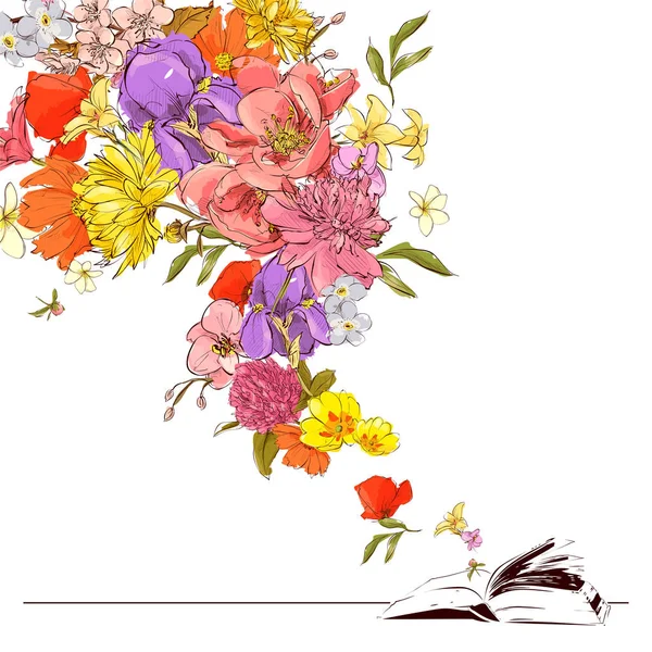 Abstrakte Vektorillustration von Buch und Blumen. — Stockvektor