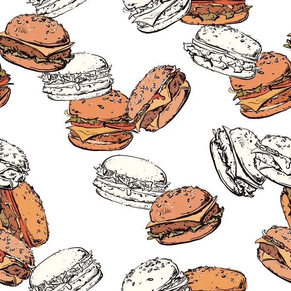 Hamburger seamlss patroon. Vector. — Stockvector