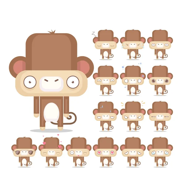 Set vettoriale di 16 personaggi scimmia emozioni. Raccolta di animali . — Vettoriale Stock