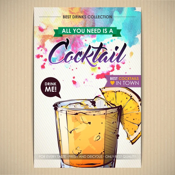 Kokteyl posteri. Suluboya + çizim stili.