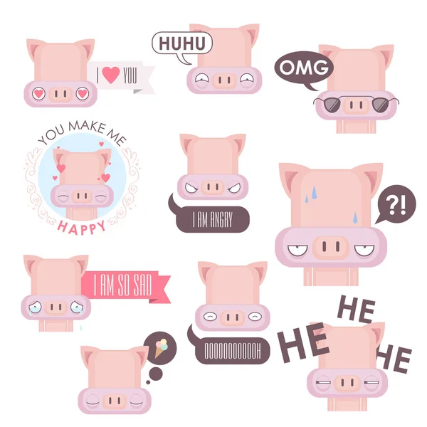 Conjunto vetorial de emoticons de porcos. Colheita animal . — Vetor de Stock