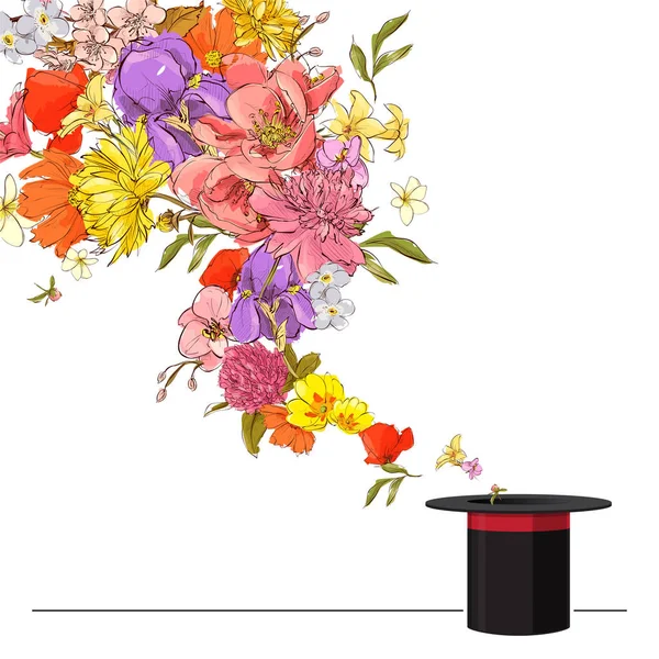 Illustrazione astratta vettoriale di cappello magico e fiori . — Vettoriale Stock