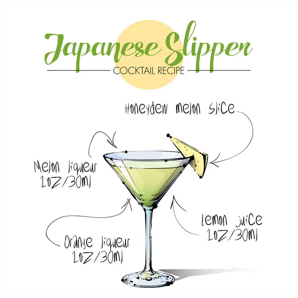 Hand getekende illustratie van cocktail Japanse slipper. Vector Col — Stockvector