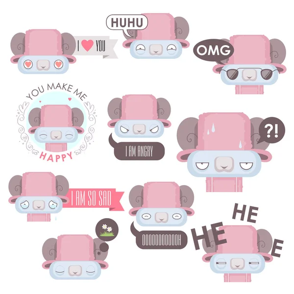 Conjunto vectorial de emoticonos de ovejas. Recogida de animales . — Vector de stock