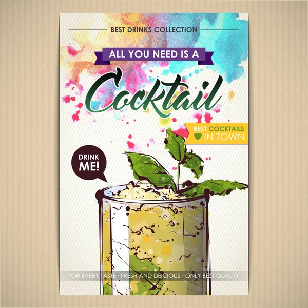 Kokteyl posteri. Suluboya + çizim stili.