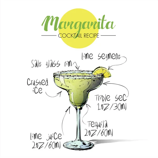 Elle çizilmiş kokteyl Margarita Illustration. Vektör toplama