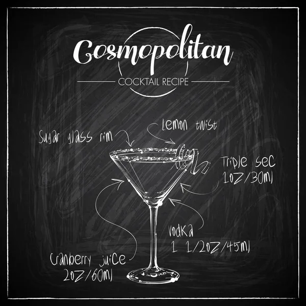 Bir tebeşir tahtası arka plan üzerinde el çizilmiş kokteyl illüstrasyon. Vektör toplama.