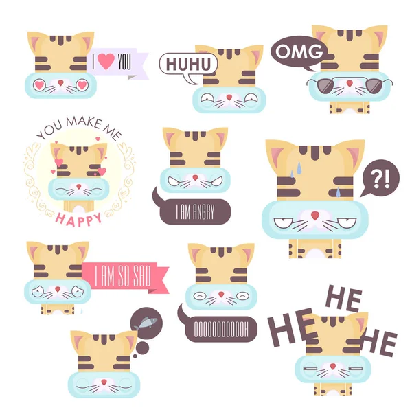 Conjunto vectorial de emoticonos de gato. Recogida de animales . — Archivo Imágenes Vectoriales