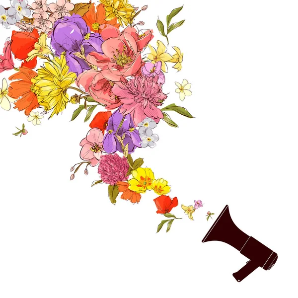 メガホンと花の抽象的なベクトル イラスト. — ストックベクタ