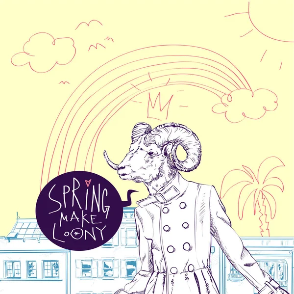 Frühling macht dumm. handgezeichnete Illustration eines hübschen Mädchens mit einem — Stockvektor