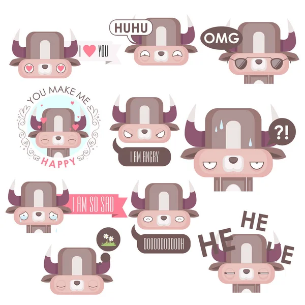 Vector set van Bull emoticons. Animal Collection. — Stockvector