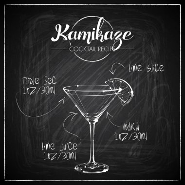 Bir tebeşir tahtası arka plan üzerinde el çizilmiş kokteyl illüstrasyon. Vektör toplama.