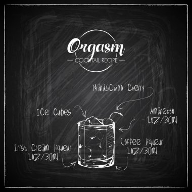 Bir tebeşir tahtası arka plan üzerinde el çizilmiş kokteyl illüstrasyon. Vektör toplama.