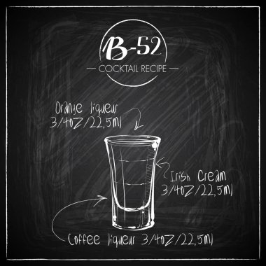 Bir tebeşir tahtası arka plan üzerinde el çizilmiş kokteyl illüstrasyon. Vektör toplama.