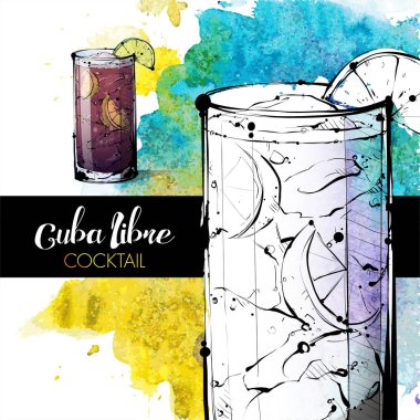 kokteyl el çekilmiş resmi. vektör toplama.