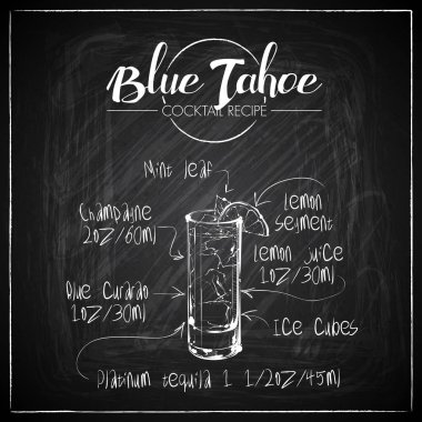 Bir tebeşir tahtası arka plan üzerinde el çizilmiş kokteyl illüstrasyon. Vektör toplama.