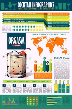 Kokteyl infografik koleksiyonu. Vektör grafikleri ve diyagramları şablonları.