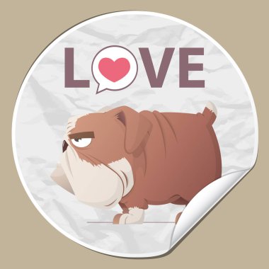 Komik çizgi film köpek karakteri ile Etiket. Vektör çizimi.