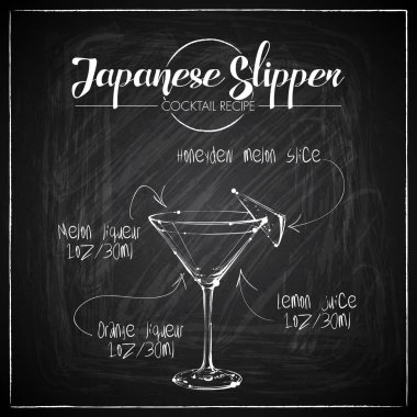 Bir tebeşir tahtası arka plan üzerinde el çizilmiş kokteyl illüstrasyon. Vektör toplama.