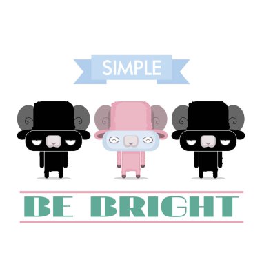 Çizgi film koyun karakteri ile komik poster. Vektör toplama.