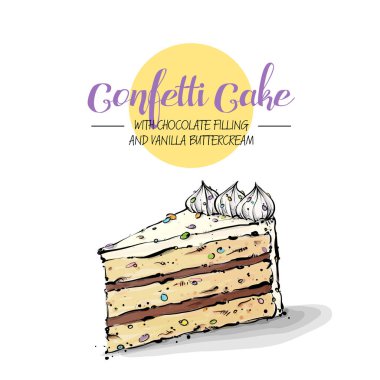 İzole lezzetli kek. Kroki + suluboya stili. Vektör kolleksiyonu