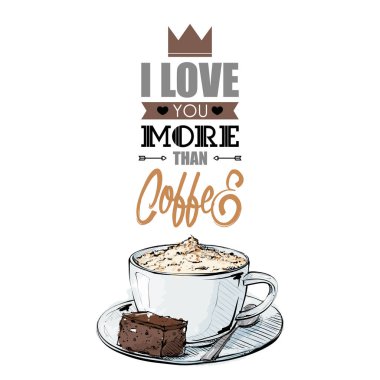 Metin ve coffe fincan ile romantik kart.