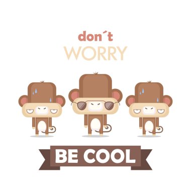 Çizgi film maymun karakteri ile komik poster. Vektör toplama.