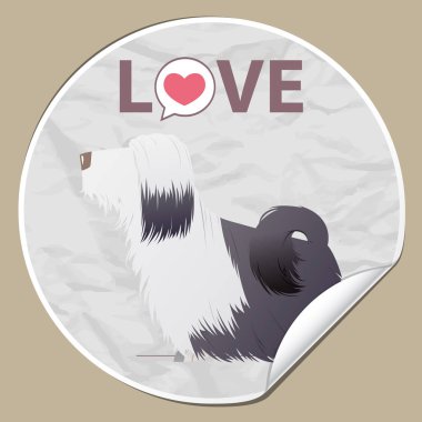 Komik çizgi film köpek karakteri ile Etiket. Vektör çizimi.