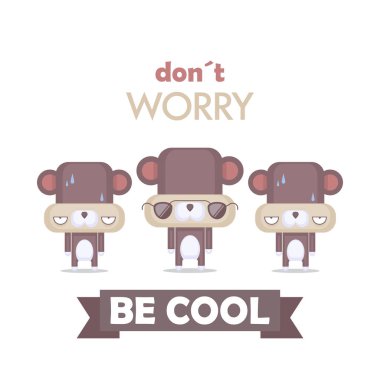 Çizgi film ayı karakteri ile komik poster. Vektör toplama.