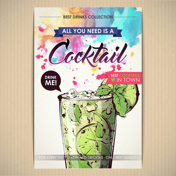 Kokteyl posteri. Suluboya + çizim stili.